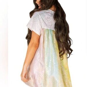 Queen of Sparkles White Iridescent Sequin Cape Back Dress XS New without Tags